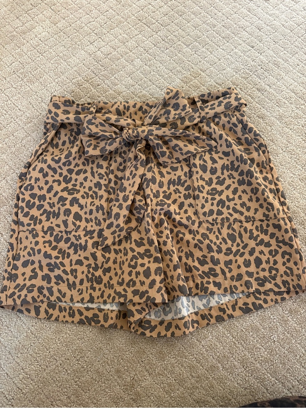 a new day Leopard Print Tie-Waist Shorts in Tan and Black